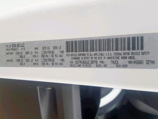 3C6TRVBG9JE139778 - 2018 RAM PROMASTER 白色 照片 10
