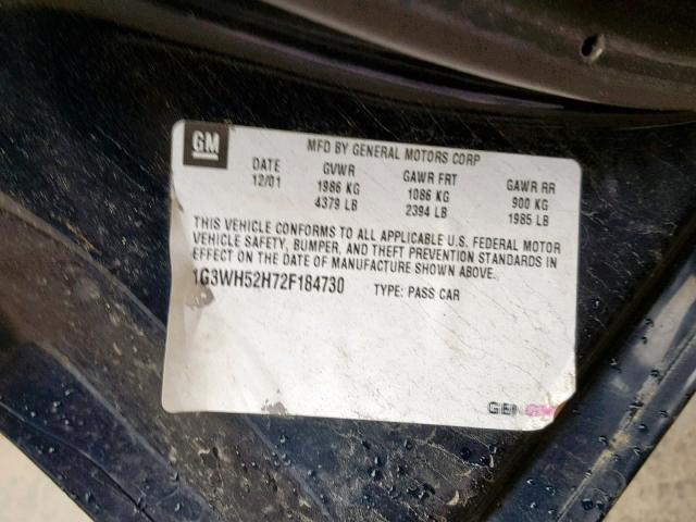 1G3WH52H72F184730 - 2002 OLDSMOBILE INTRIGUE G BLUE photo 10