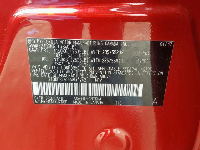 2T3DFREV5HW641242 - 2017 TOYOTA RAV4 LIMIT RED photo 10