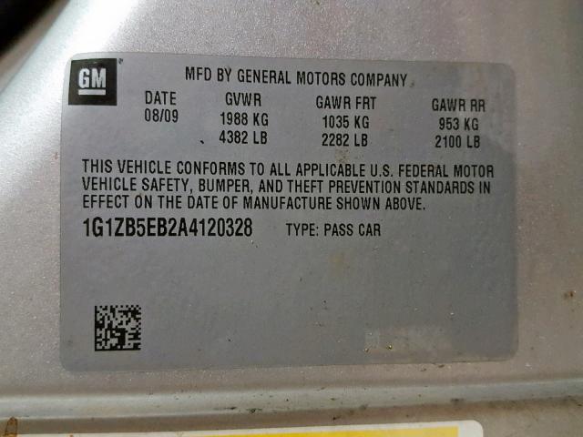 1G1ZB5EB2A4120328 - 2010 CHEVROLET MALIBU LS SILVER photo 10