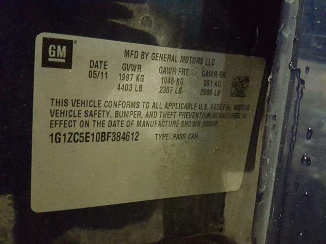 1G1ZC5E10BF384612 - 2011 CHEVROLET MALIBU 1LT BLUE photo 10