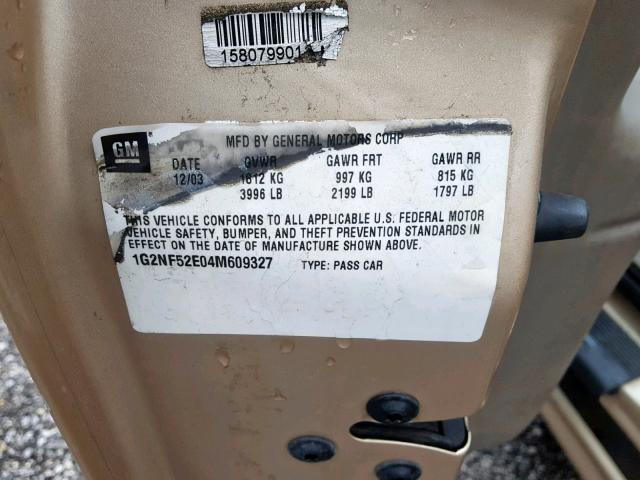 1G2NF52E04M609327 - 2004 PONTIAC GRAND AM S GOLD photo 10
