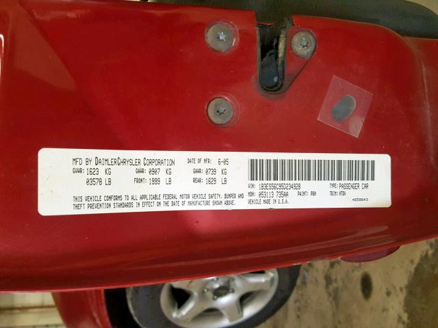 1B3ES56C95D234928 - 2005 DODGE NEON SXT RED photo 10