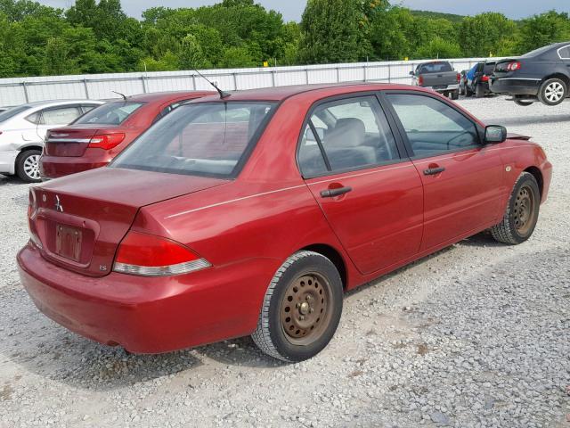 JA3AJ26E86U067459 - 2006 MITSUBISHI LANCER ES RED photo 4