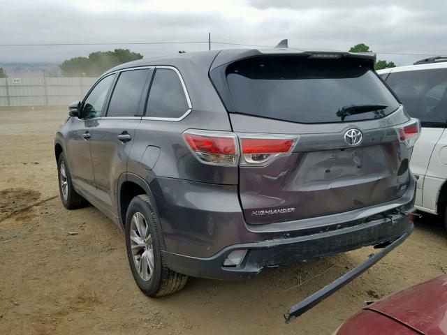 5TDZKRFH6GS186265 - 2016 TOYOTA HIGHLANDER GRAY photo 3