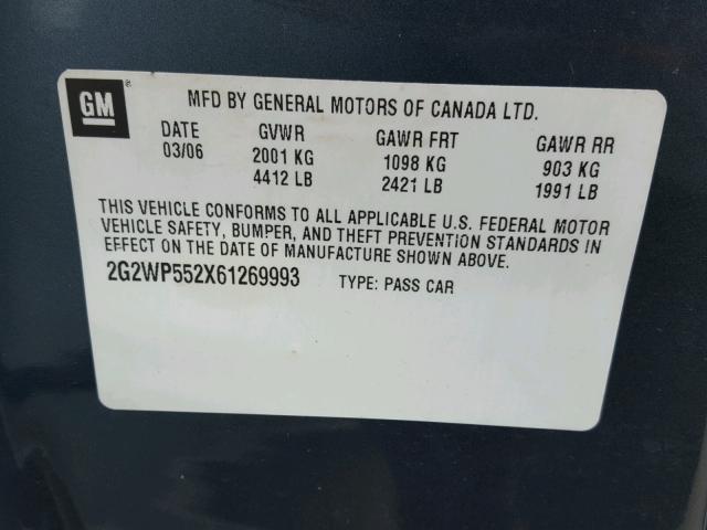 2G2WP552X61269993 - 2006 PONTIAC GRAND PRIX BLUE photo 10