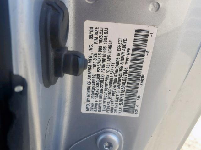 5J6YH18584L007844 - 2004 HONDA ELEMENT EX SILVER photo 10