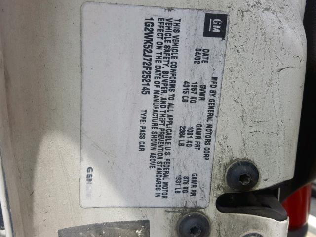 1G2WK52J72F252145 - 2002 PONTIAC GRAND PRIX WHITE photo 10