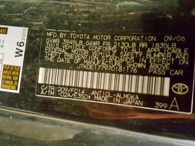 JTKDE177970181176 - 2007 TOYOTA SCION TC BLACK photo 10