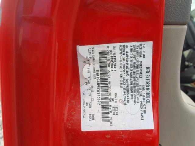 1FAFP34N95W218672 - 2005 FORD FOCUS ZX4 RED photo 10