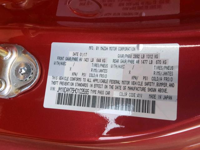 JM1NDAM76H0103586 - 2017 MAZDA MX-5 MIATA RED photo 10