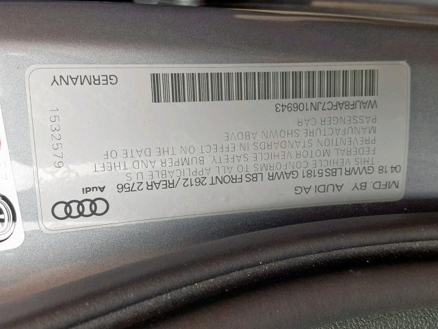 WAUF8AFC7JN106943 - 2018 AUDI A6 PREMIUM CHARCOAL photo 10