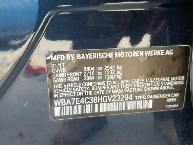 WBA7E4C38HGV23294 - 2017 BMW 740 XI BLUE photo 10