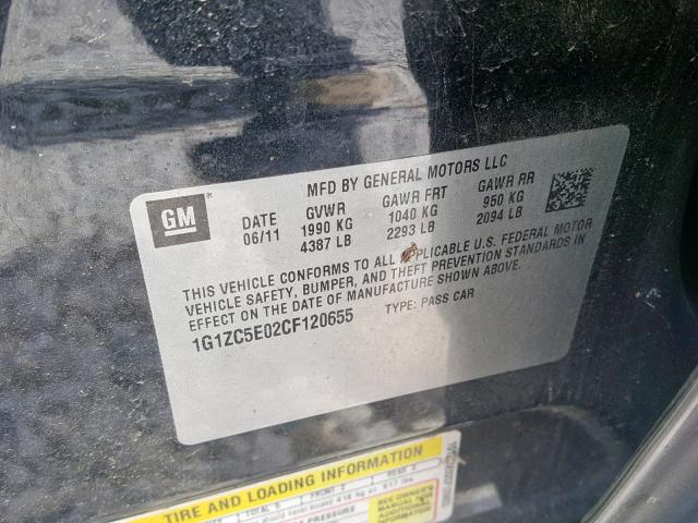 1G1ZC5E02CF120655 - 2012 CHEVROLET MALIBU 1LT 黑色 照片 10