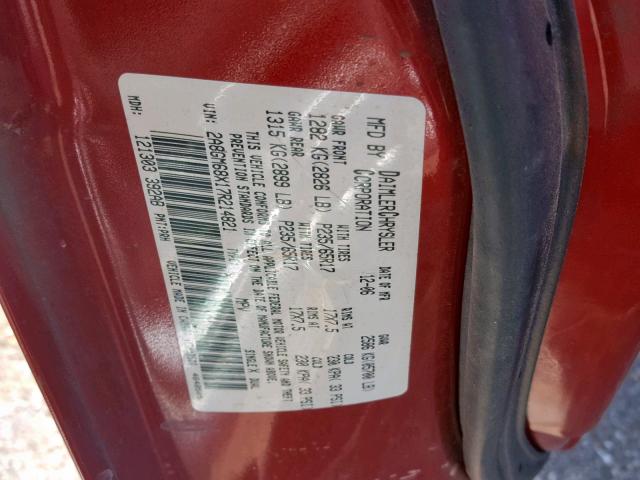 2A8GM68X17R214821 - 2007 CHRYSLER PACIFICA T MAROON photo 10