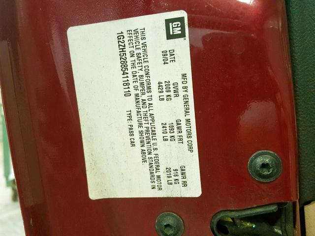 1G2ZH528854118110 - 2005 PONTIAC G6 GT BURGUNDY photo 10