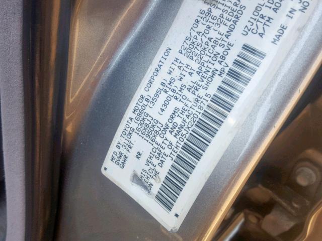 JTEHT05JX22018715 - 2002 TOYOTA LAND CRUIS SILVER photo 10