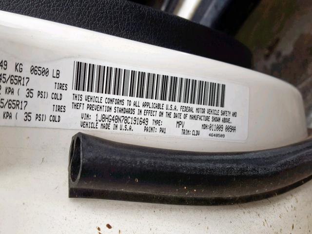 1J8HG48N78C191649 - 2008 JEEP COMMANDER WHITE photo 10