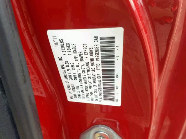 1HGCS1B87CA003087 - 2012 HONDA ACCORD EXL RED photo 10