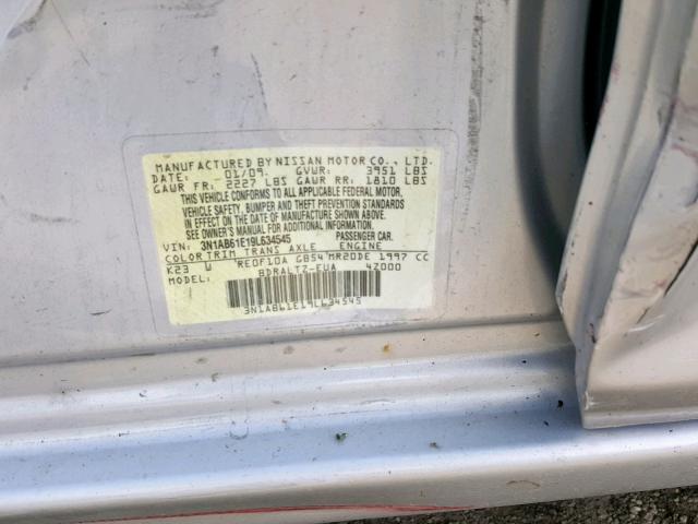 3N1AB61E19L634545 - 2009 NISSAN SENTRA 2.0 SILVER photo 10