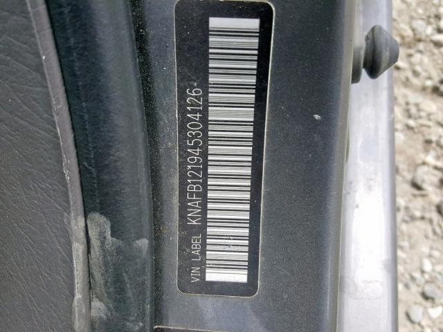 KNAFB121945304126 - 2004 KIA SPECTRA BA GRAY photo 10