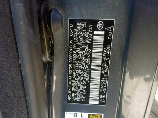 JTKDE3B71A0316953 - 2010 TOYOTA SCION TC შავი ფოტო 10