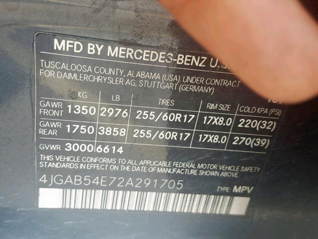 4JGAB54E72A291705 - 2002 MERCEDES-BENZ ML 320 BLACK photo 10