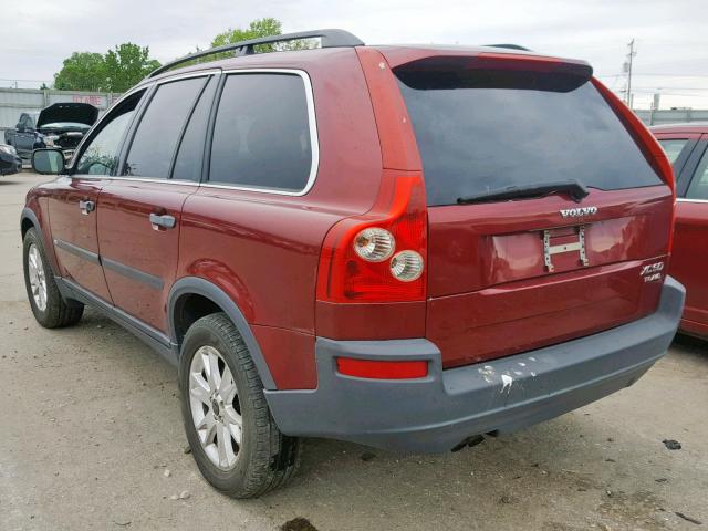 YV1CZ91H641037446 - 2004 VOLVO XC90 T6 BURGUNDY photo 3