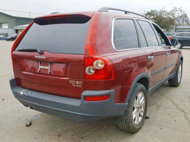 YV1CZ91H641037446 - 2004 VOLVO XC90 T6 BURGUNDY photo 4