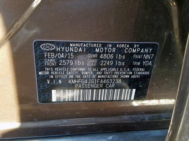 KMHFG4JG1FA463238 - 2015 HYUNDAI AZERA BROWN photo 10