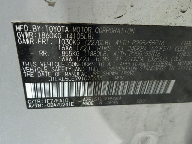 JTLKE50E791070688 - 2009 TOYOTA SCION XB 银色 照片 10