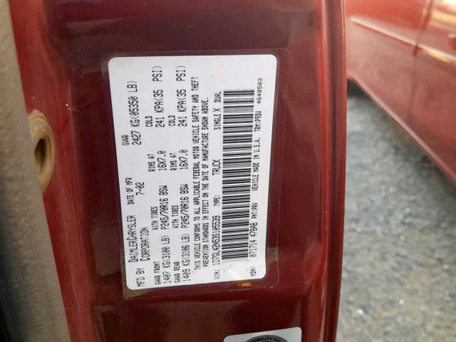 1D7GL42N53S105539 - 2003 DODGE DAKOTA SLT RED photo 10