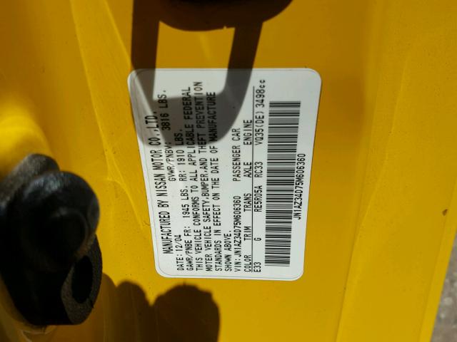 JN1AZ34D75M606360 - 2005 NISSAN 350Z COUPE YELLOW photo 10