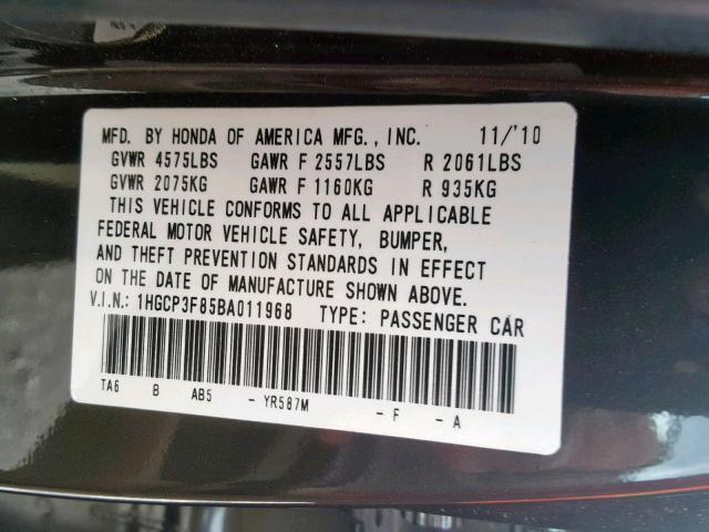 1HGCP3F85BA011968 - 2011 HONDA ACCORD EXL BROWN photo 10