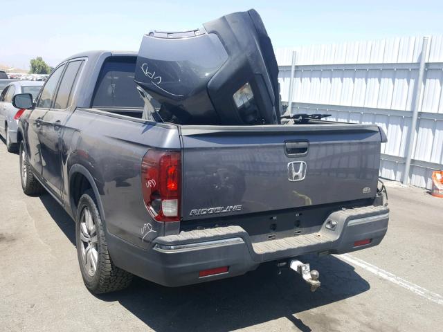 5FPYK2F24HB003313 - 2017 HONDA RIDGELINE GRAY photo 3