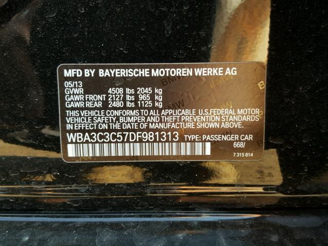 WBA3C3C57DF981313 - 2013 BMW 320 I BLACK photo 10