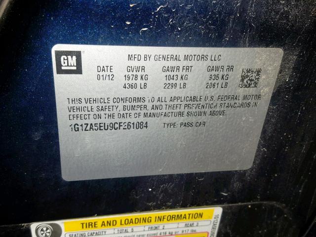 1G1ZA5EU9CF261084 - 2012 CHEVROLET MALIBU LS 蓝色 照片 10