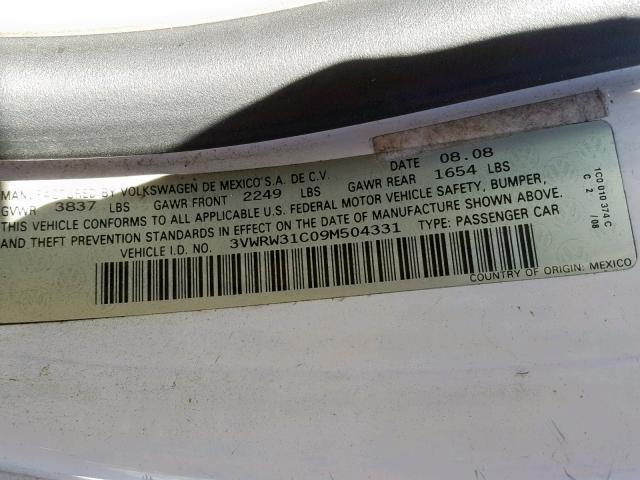 3VWRW31C09M504331 - 2009 VOLKSWAGEN NEW BEETLE Ağ foto 10