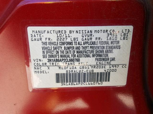 3N1AB6AP2CL660760 - 2012 NISSAN SENTRA 2.0 RED photo 10