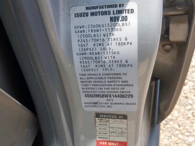 4S6DM58WX14406229 - 2001 HONDA PASSPORT E 银色 照片 10