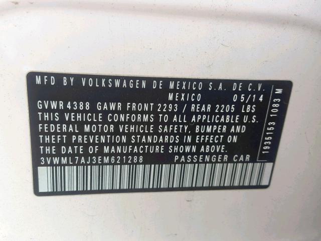 3VWML7AJ3EM621288 - 2014 VOLKSWAGEN JETTA TDI WHITE photo 10