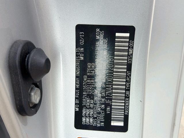 JF1ZNAA1XD1720787 - 2013 TOYOTA SCION FR-S SILVER photo 10