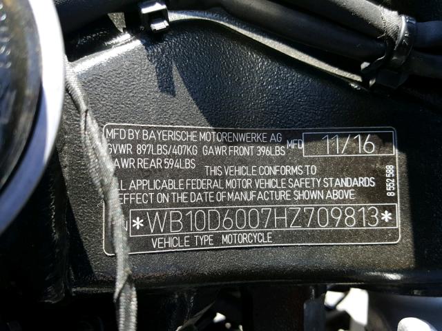 WB10D6007HZ709813 - 2017 BMW S 1000 RR BLACK photo 10