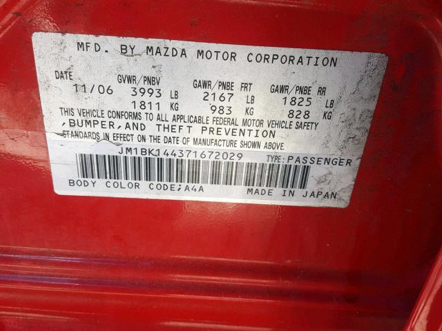 JM1BK144371672029 - 2007 MAZDA 3 HATCHBAC RED photo 10