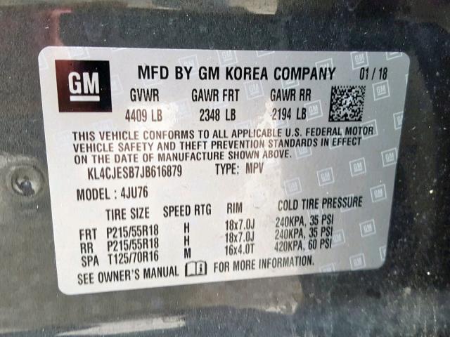 KL4CJESB7JB616879 - 2018 BUICK ENCORE PRE GRAY photo 10