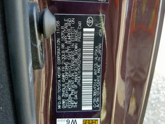 JTKDE167590298676 - 2009 TOYOTA SCION TC PURPLE photo 10