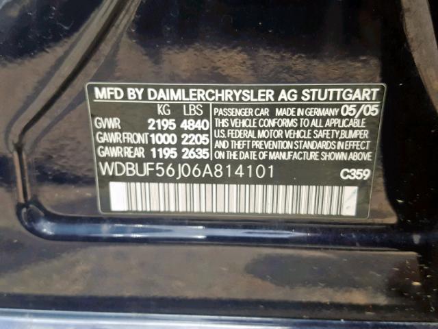 WDBUF56J06A814101 - 2006 MERCEDES-BENZ E 350 BLUE photo 10