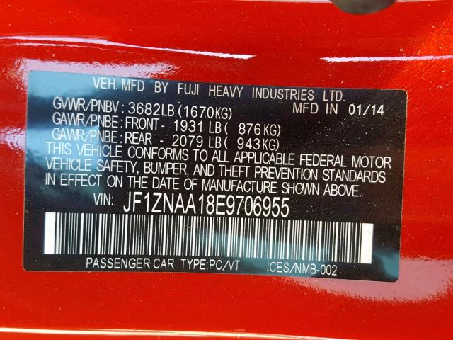 JF1ZNAA18E9706955 - 2014 TOYOTA SCION FR-S RED photo 10