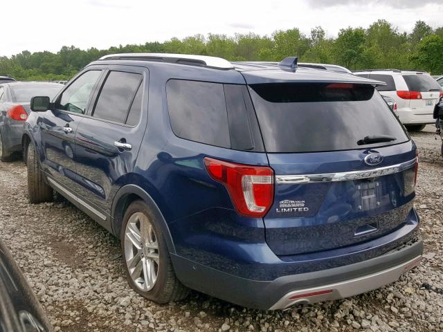 1FM5K8F87GGA43100 - 2016 FORD EXPLORER L BLUE photo 3