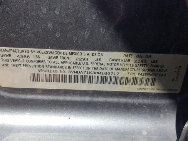 3VWDA71K38M180717 - 2008 VOLKSWAGEN GLI ნაცრისფერი ფოტო 10
